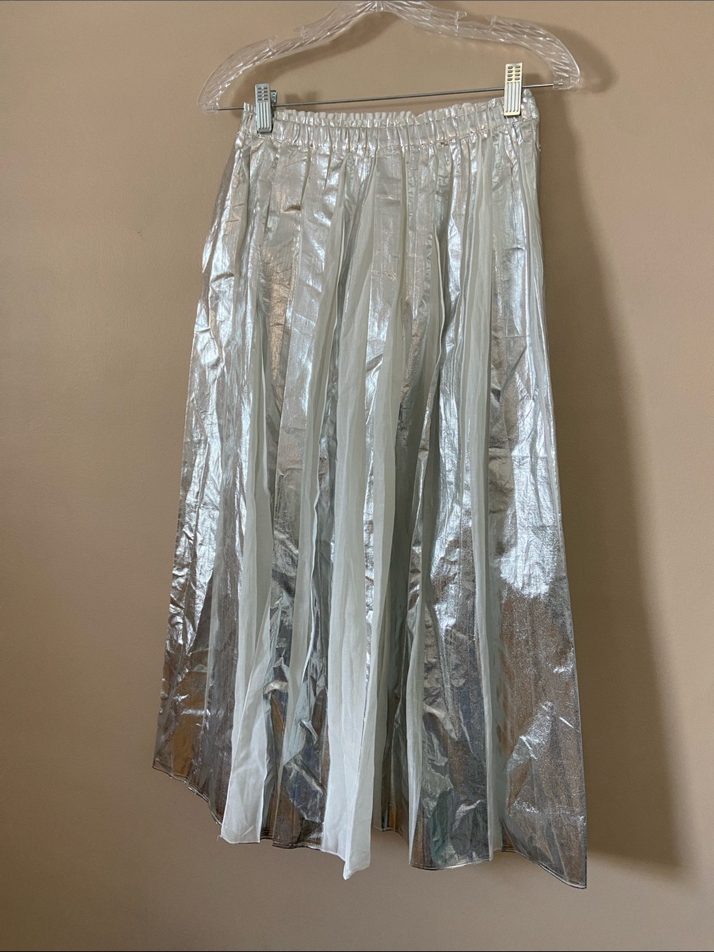 TELA York Pleated Midi Cottom Silver White Skirt - Picture 5 of 13